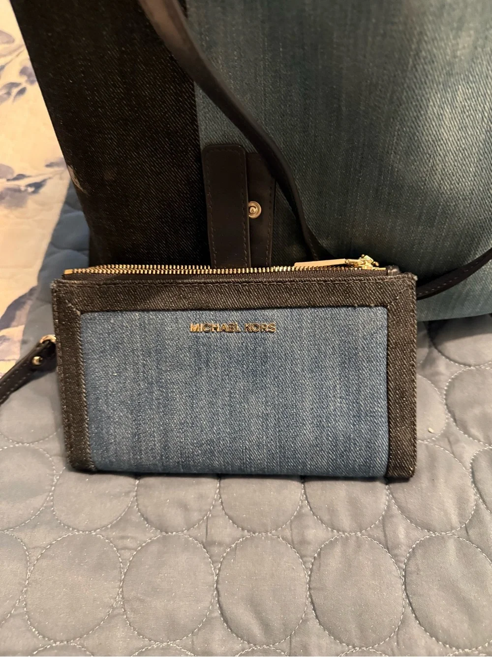 Michael Kors Two-Tone Denim Tote in Dark Blue and Light Blue